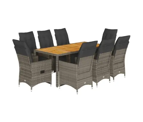 9-Daļīgs Bistro Mēbeļu Komplekts, Matrači, Pelēks Pe Vidaxl