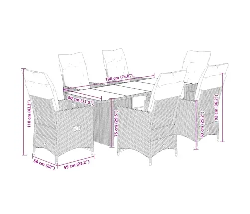 7-Daļīgs Bistro Mēbeļu Komplekts, Matrači, Pelēks Pe Vidaxl