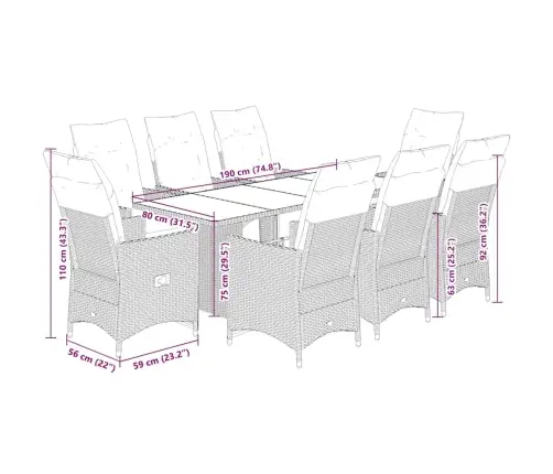 9-Daļīgs Bistro Mēbeļu Komplekts, Matrači, Pelēks Pe Vidaxl