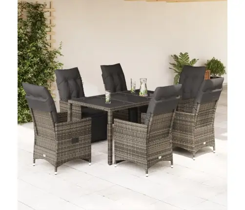 7-Daļīgs Bistro Mēbeļu Komplekts, Matrači, Pelēks Pe Vidaxl