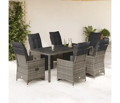 7-Daļīgs Bistro Mēbeļu Komplekts, Matrači, Pelēks Pe Vidaxl