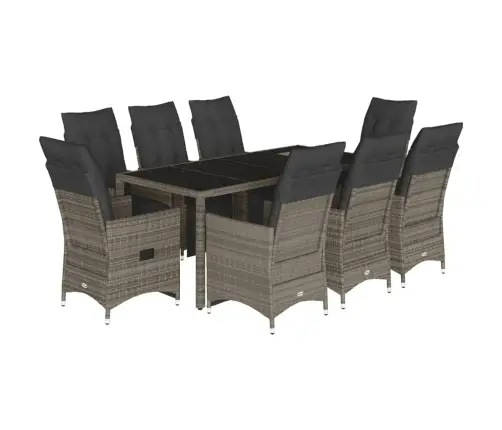 9-Daļīgs Bistro Mēbeļu Komplekts, Matrači, Pelēks Pe Vidaxl