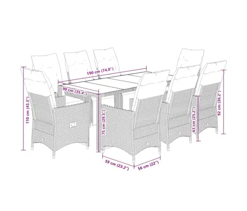 9-Daļīgs Bistro Mēbeļu Komplekts, Matrači, Pelēks Pe Vidaxl