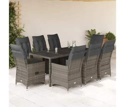 9-Daļīgs Bistro Mēbeļu Komplekts, Matrači, Pelēks Pe Vidaxl