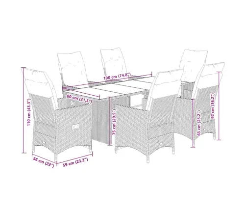7-Osaline Aia Bistrookomplekt Patjadega, Hall, Polürotang