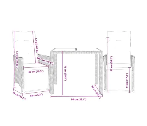 3-Daļīgs Bistro Mēbeļu Komplekts Ar Matračiem, Pe Rotangpalma Vidaxl