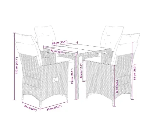 5-Daļīgs Bistro Mēbeļu Komplekts, Matrači, Brūna Pe Rotangpalma Vidaxl