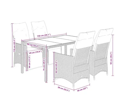 Bistro Komplektas Su Pagalvėlėmis, 5 Dalių, Rudas, Poliratanas