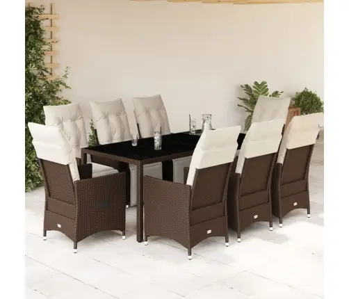 9-Daļīgs Bistro Mēbeļu Komplekts, Matrači, Brūna Pe Rotangpalma Vidaxl