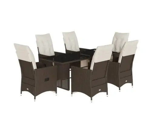 Bistro Komplektas Su Pagalvėlėmis, 7 Dalių, Rudas, Poliratanas