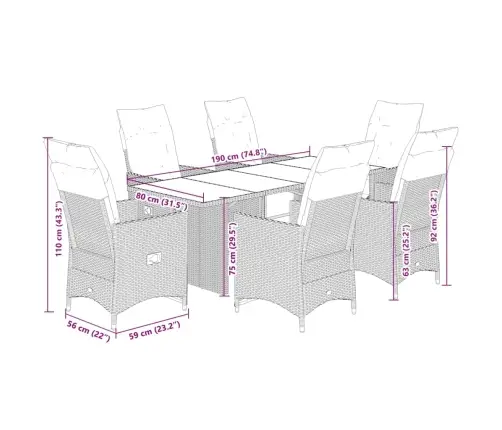 Bistro Komplektas Su Pagalvėlėmis, 7 Dalių, Rudas, Poliratanas