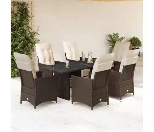 Bistro Komplektas Su Pagalvėlėmis, 7 Dalių, Rudas, Poliratanas