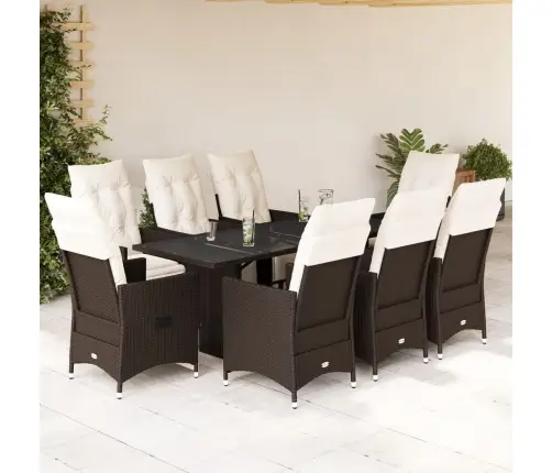 9-Daļīgs Bistro Mēbeļu Komplekts, Matrači, Brūna Pe Rotangpalma Vidaxl