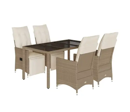 5-Daļīgs Bistro Mēbeļu Komplekts, Matrači, Bēša Pe Rotangpalma Vidaxl