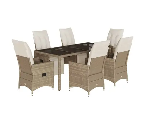 7-Daļīgs Bistro Mēbeļu Komplekts, Matrači, Bēša Pe Rotangpalma Vidaxl