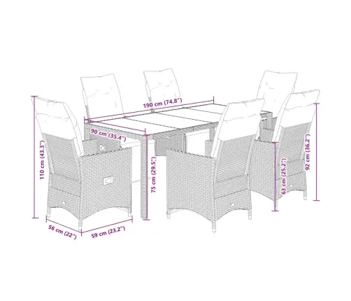 7-Daļīgs Bistro Mēbeļu Komplekts, Matrači, Bēša Pe Rotangpalma Vidaxl