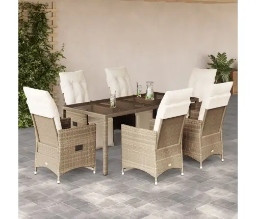 7-Daļīgs Bistro Mēbeļu Komplekts, Matrači, Bēša Pe Rotangpalma Vidaxl