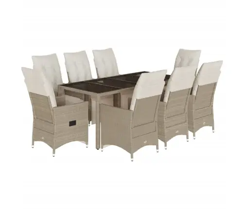 Bistro Komplektas Su Pagalvėlėmis, 9 Dalių, Smėlio, Poliratanas