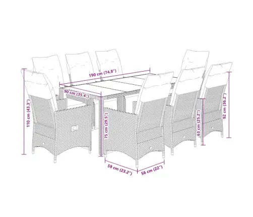 Bistro Komplektas Su Pagalvėlėmis, 9 Dalių, Smėlio, Poliratanas