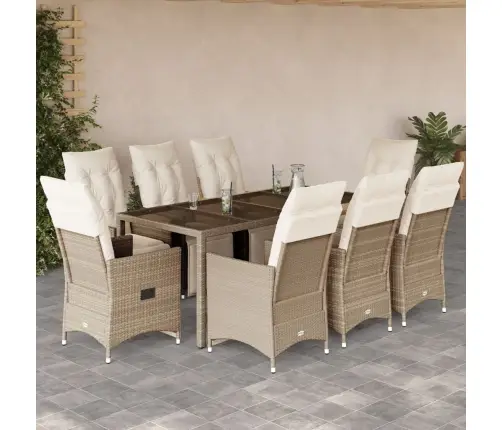 Bistro Komplektas Su Pagalvėlėmis, 9 Dalių, Smėlio, Poliratanas