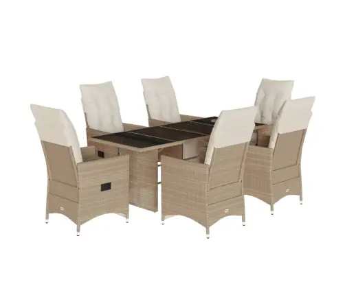 7-Daļīgs Bistro Mēbeļu Komplekts, Matrači, Bēša Pe Rotangpalma Vidaxl