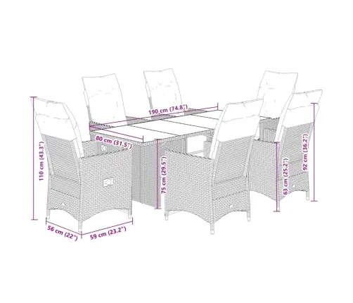 7-Daļīgs Bistro Mēbeļu Komplekts, Matrači, Bēša Pe Rotangpalma Vidaxl