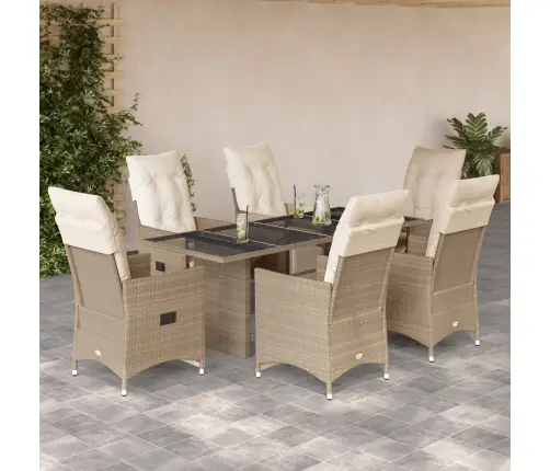 7-Daļīgs Bistro Mēbeļu Komplekts, Matrači, Bēša Pe Rotangpalma Vidaxl