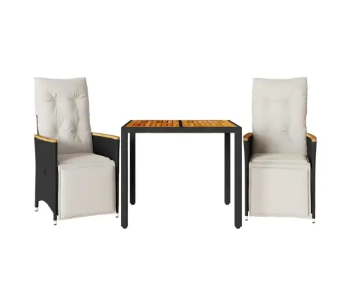 3-Daļīgs Bistro Mēbeļu Komplekts, Matrači, Melna Pe Rotangpalma Vidaxl