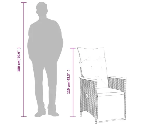 3-Daļīgs Bistro Mēbeļu Komplekts, Matrači, Melna Pe Rotangpalma Vidaxl