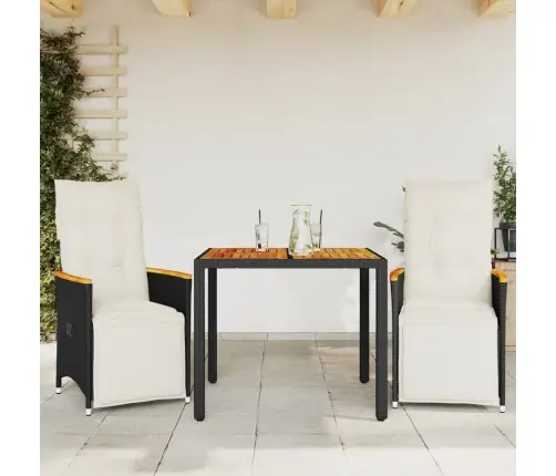 3-Daļīgs Bistro Mēbeļu Komplekts, Matrači, Melna Pe Rotangpalma Vidaxl