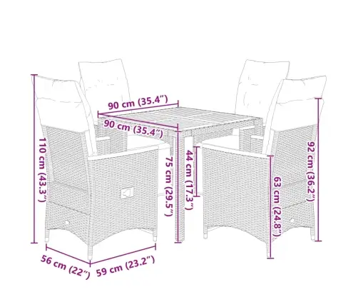 Sodo Bistro Komplektas Su Pagalvėmis, 5 Dalių, Juodas, Ratanas