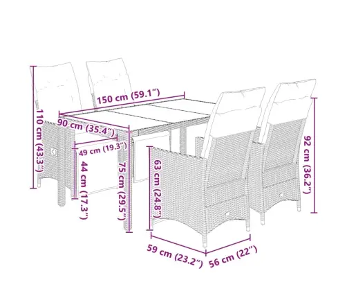5-Daļīgs Bistro Mēbeļu Komplekts, Matrači, Melna Pe Rotangpalma Vidaxl
