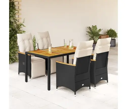 5-Daļīgs Bistro Mēbeļu Komplekts, Matrači, Melna Pe Rotangpalma Vidaxl
