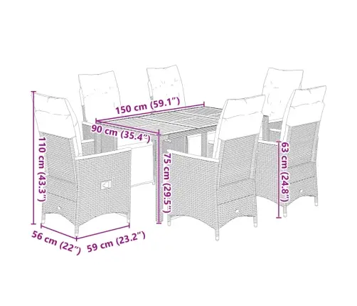 7-Daļīgs Bistro Mēbeļu Komplekts, Matrači, Melna Pe Vidaxl