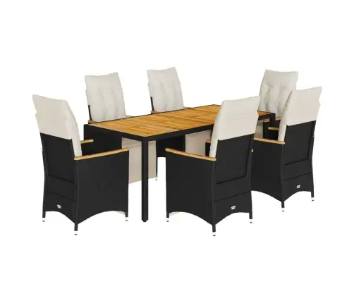 Sodo Bistro Komplektas Su Pagalvėmis, 7 Dalių, Juodas, Ratanas