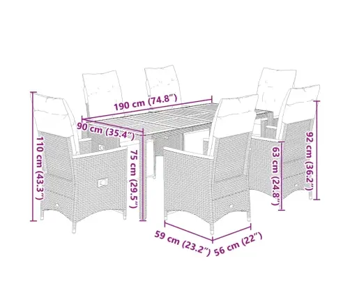 Sodo Bistro Komplektas Su Pagalvėmis, 7 Dalių, Juodas, Ratanas