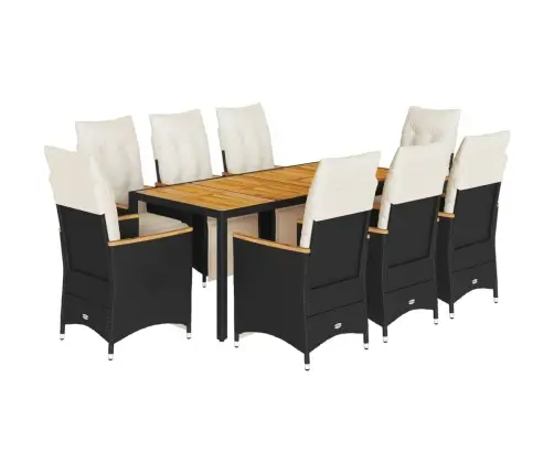 9-Daļīgs Bistro Mēbeļu Komplekts, Matrači, Melna Pe Rotangpalma Vidaxl