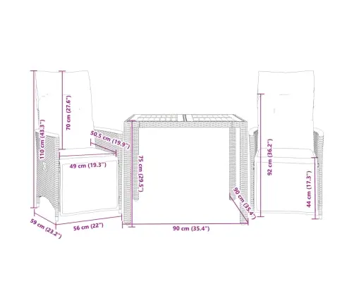 3-Daļīgs Bistro Mēbeļu Komplekts, Matrači, Pelēks Pe Vidaxl