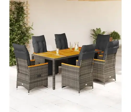 Bistro Komplektas Su Pagalvėlėmis, 7 Dalių, Pilkas, Poliratanas