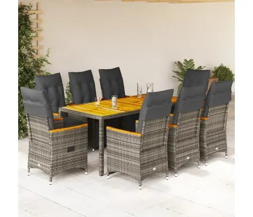 9-Daļīgs Bistro Mēbeļu Komplekts, Matrači, Pelēks Pe Vidaxl