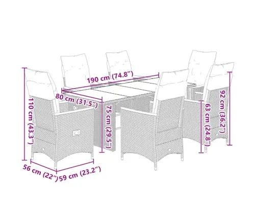 7-Daļīgs Bistro Mēbeļu Komplekts, Matrači, Pelēks Pe Vidaxl