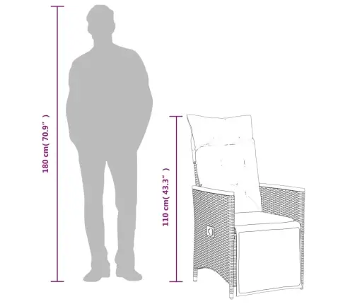 7-Daļīgs Bistro Mēbeļu Komplekts, Matrači, Pelēks Pe Vidaxl