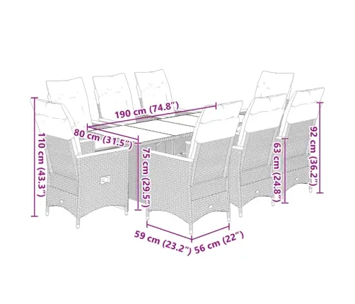 9-Osaline Aia Bistrookomplekt Patjadega, Hall, Polürotang