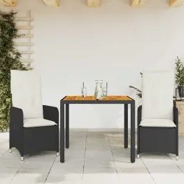 3-Daļīgs Bistro Mēbeļu Komplekts, Matrači, Melna Pe Rotangpalma Vidaxl