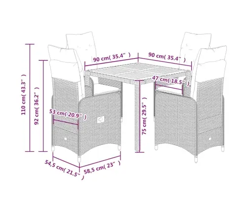 5-Osaline Aia Bistrookomplekt Patjadega, Must, Polürotang