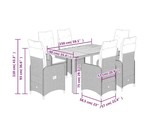 7-Daļīgs Bistro Mēbeļu Komplekts, Matrači, Melna Pe Vidaxl