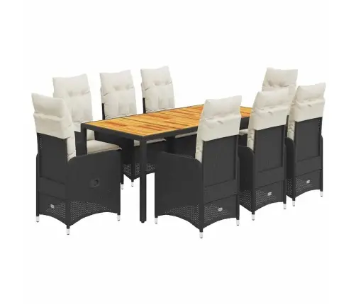 9-Daļīgs Bistro Mēbeļu Komplekts, Matrači, Melna Pe Rotangpalma Vidaxl