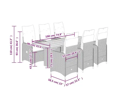 Sodo Bistro Komplektas Su Pagalvėmis, 7 Dalių, Juodas, Ratanas