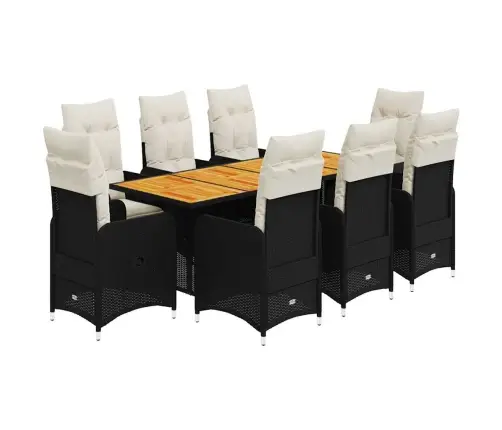 9-Daļīgs Bistro Mēbeļu Komplekts, Matrači, Melna Pe Rotangpalma Vidaxl