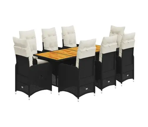 Bistro Komplektas Su Pagalvėlėmis, 9 Dalių, Juodas, Poliratanas